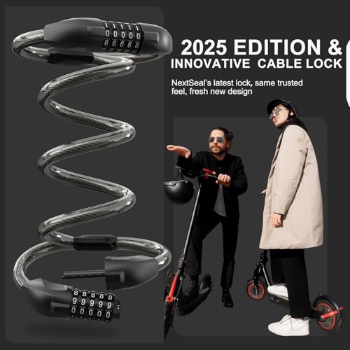 NextSeal Electric Scooter Lock, Bike Lock with 5-Digit Combination, 12MM Dual Cable Locks, Security 41.3inch Feet Bicycle Lock Anti Theft for Scooter, Bicycle, E-Bike, Electric Scooter Accessories