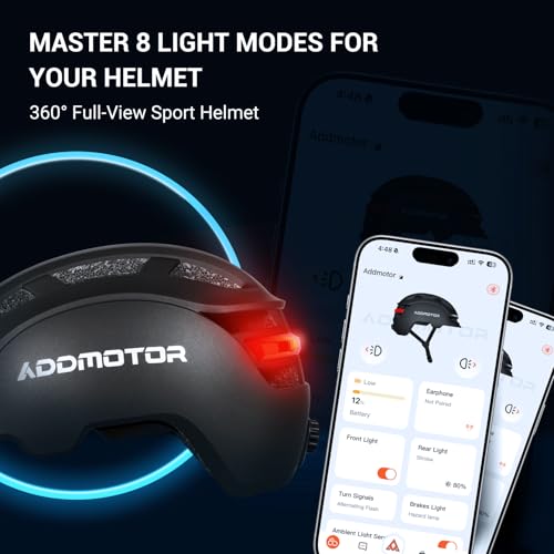 ADDMOTOR Smart Bike Helmet for Adults Men Women, Ebike Helmet with Bluetooth, Certified Helmet for Bicycle and Scooter with Built-in Speakers, Front & Rear LED Lights, iOS & Android App