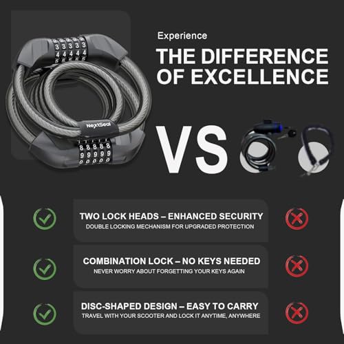 NextSeal Electric Scooter Lock, Bike Lock with 5-Digit Combination, 12MM Dual Cable Locks, Security 41.3inch Feet Bicycle Lock Anti Theft for Scooter, Bicycle, E-Bike, Electric Scooter Accessories