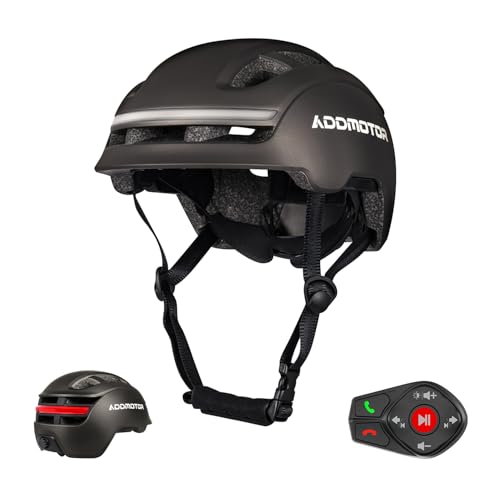 ADDMOTOR Smart Bike Helmet for Adults Men Women, Ebike Helmet with Bluetooth, Certified Helmet for Bicycle and Scooter with Built-in Speakers, Front & Rear LED Lights, iOS & Android App