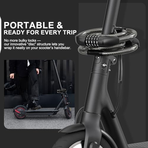 NextSeal Electric Scooter Lock, Bike Lock with 5-Digit Combination, 12MM Dual Cable Locks, Security 41.3inch Feet Bicycle Lock Anti Theft for Scooter, Bicycle, E-Bike, Electric Scooter Accessories