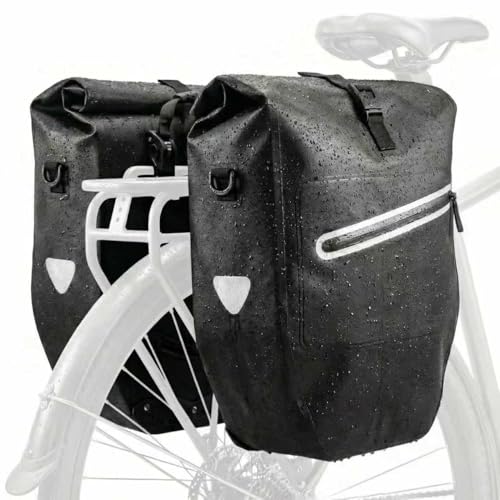 BTLATHA Waterproof Bike Panniers Bag,28L Large Capacity Bicycle Rear Rack Bags with Quick-Release System & Reflective Strips, 500D Heavy Duty Pannier for Commuting Cycling Traveling Touring - 2PC