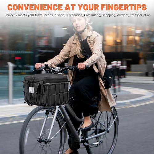 CDYWD Bike Basket Front with Removable Liner Bag, Large Bicycle Front Basket for Men Women, Heavy Duty Metal Bike Cargo Basket for Adult Bikes, Ebike, Electric Bike, Mountain Bike, City Bike, Cruiser