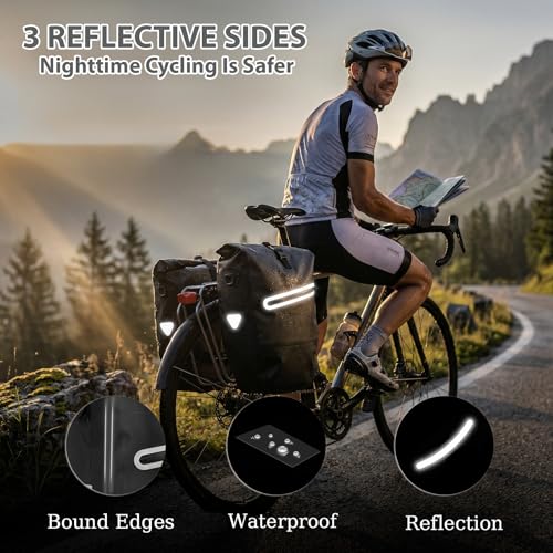 BTLATHA Waterproof Bike Panniers Bag,28L Large Capacity Bicycle Rear Rack Bags with Quick-Release System & Reflective Strips, 500D Heavy Duty Pannier for Commuting Cycling Traveling Touring - 2PC