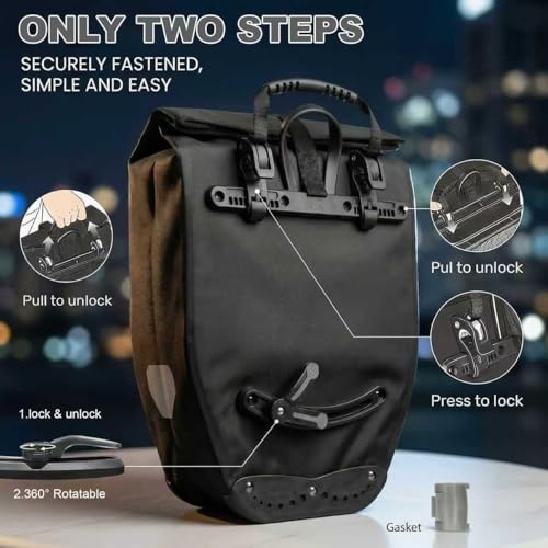 BTLATHA Waterproof Bike Panniers Bag,28L Large Capacity Bicycle Rear Rack Bags with Quick-Release System & Reflective Strips, 500D Heavy Duty Pannier for Commuting Cycling Traveling Touring - 2PC