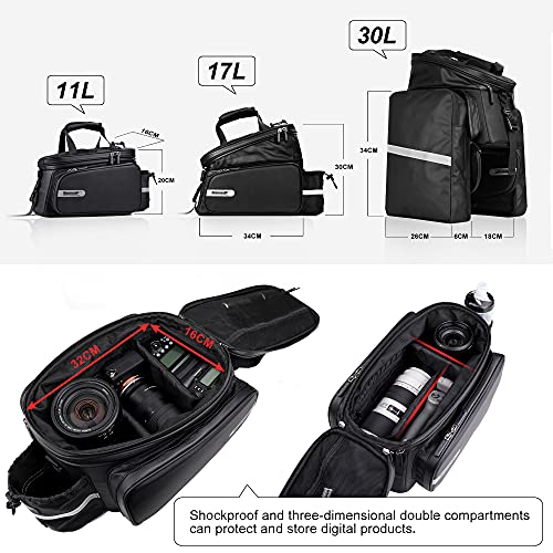 HUNTVP Bike Trunk Bag Expandable 11-30L Rack Bags Bike Pannier Bags Rear Seat Bag Handbag for Bicycle Cargo Rack Saddle Bag Bicycle Commuter Shoulder Luggage Bag