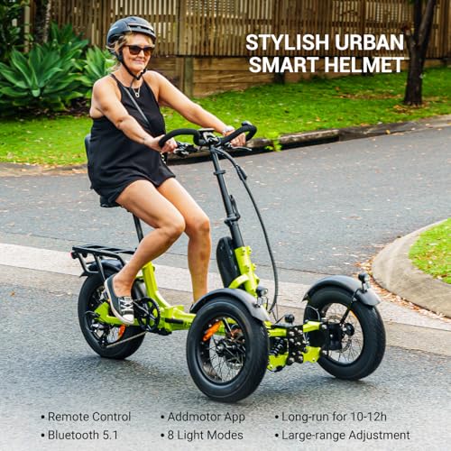 ADDMOTOR Smart Bike Helmet for Adults Men Women, Ebike Helmet with Bluetooth, Certified Helmet for Bicycle and Scooter with Built-in Speakers, Front & Rear LED Lights, iOS & Android App