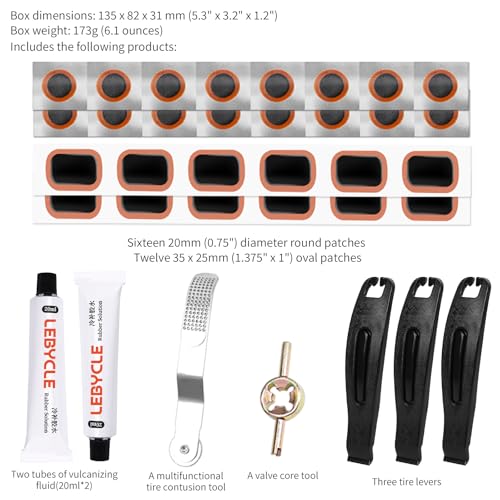 SHANGWU 35 PCS Bike Tire Repair Kit, Bicycle Inner Tube Patch Kit with 28 PCS Vulcanizing Patches,Rubber Solution, Metal Rasp, Bike Tire Levers, Bike Patch Kit with Portable Box for MTB BMX Road Bike