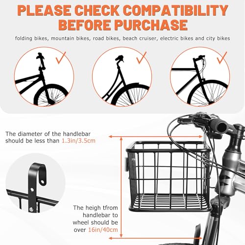 CDYWD Bike Basket Front with Removable Liner Bag, Large Bicycle Front Basket for Men Women, Heavy Duty Metal Bike Cargo Basket for Adult Bikes, Ebike, Electric Bike, Mountain Bike, City Bike, Cruiser
