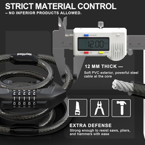 NextSeal Electric Scooter Lock, Bike Lock with 5-Digit Combination, 12MM Dual Cable Locks, Security 41.3inch Feet Bicycle Lock Anti Theft for Scooter, Bicycle, E-Bike, Electric Scooter Accessories