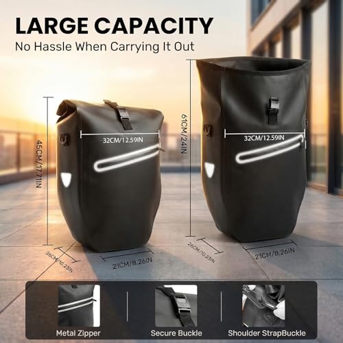 BTLATHA Waterproof Bike Panniers Bag,28L Large Capacity Bicycle Rear Rack Bags with Quick-Release System & Reflective Strips, 500D Heavy Duty Pannier for Commuting Cycling Traveling Touring - 2PC