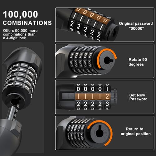 NextSeal Electric Scooter Lock, Bike Lock with 5-Digit Combination, 12MM Dual Cable Locks, Security 41.3inch Feet Bicycle Lock Anti Theft for Scooter, Bicycle, E-Bike, Electric Scooter Accessories