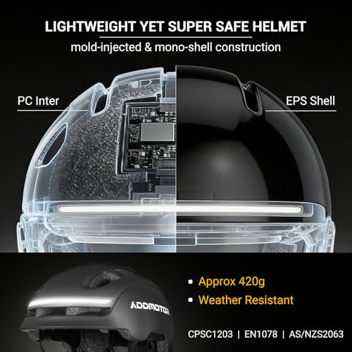 ADDMOTOR Smart Bike Helmet for Adults Men Women, Ebike Helmet with Bluetooth, Certified Helmet for Bicycle and Scooter with Built-in Speakers, Front & Rear LED Lights, iOS & Android App