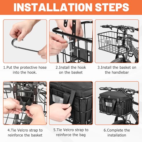 CDYWD Bike Basket Front with Removable Liner Bag, Large Bicycle Front Basket for Men Women, Heavy Duty Metal Bike Cargo Basket for Adult Bikes, Ebike, Electric Bike, Mountain Bike, City Bike, Cruiser