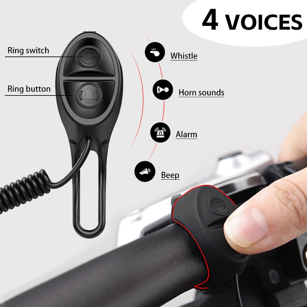 LESOVI Electronic Bike Horn 120db Cycling Electric Bicycle Horn 4 Sound Modes with Rechargeable Battery Waterproof Bicycle Bell for Adults Mountain Bike/Adjustable