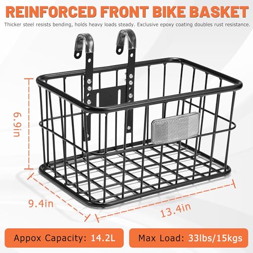 CDYWD Bike Basket Front with Removable Liner Bag, Large Bicycle Front Basket for Men Women, Heavy Duty Metal Bike Cargo Basket for Adult Bikes, Ebike, Electric Bike, Mountain Bike, City Bike, Cruiser