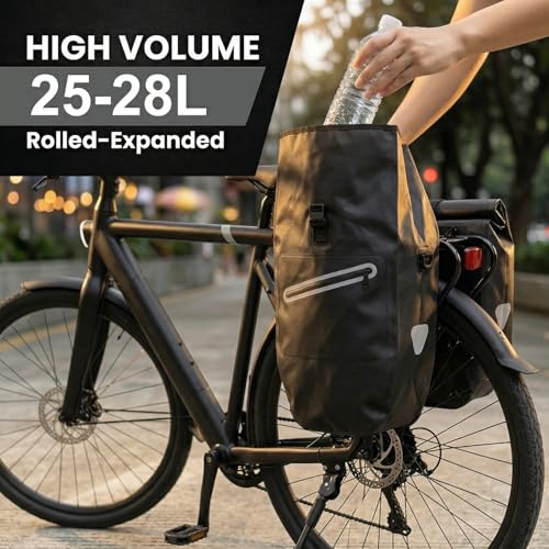 BTLATHA Waterproof Bike Panniers Bag,28L Large Capacity Bicycle Rear Rack Bags with Quick-Release System & Reflective Strips, 500D Heavy Duty Pannier for Commuting Cycling Traveling Touring - 2PC