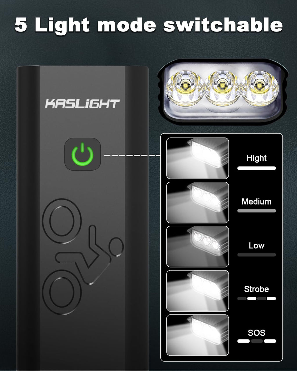 KASLIGHT 3000 Lumens Rechargeable Bike Light, Super Bright LED Bicycle Headlight, USB-C Charging, IPX5 Front Light Bike Lights, 360° Swivel Mount Bike Lights for Night Riding Mountain Road Cycling