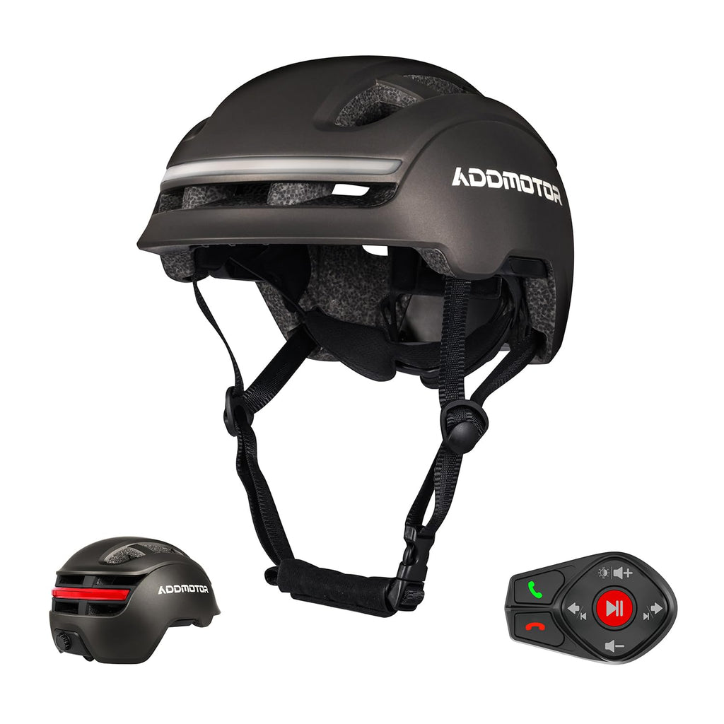 ADDMOTOR Smart Bike Helmet for Adults Men Women, Ebike Helmet with Bluetooth, Certified Helmet for Bicycle and Scooter with Built-in Speakers, Front & Rear LED Lights, iOS & Android App