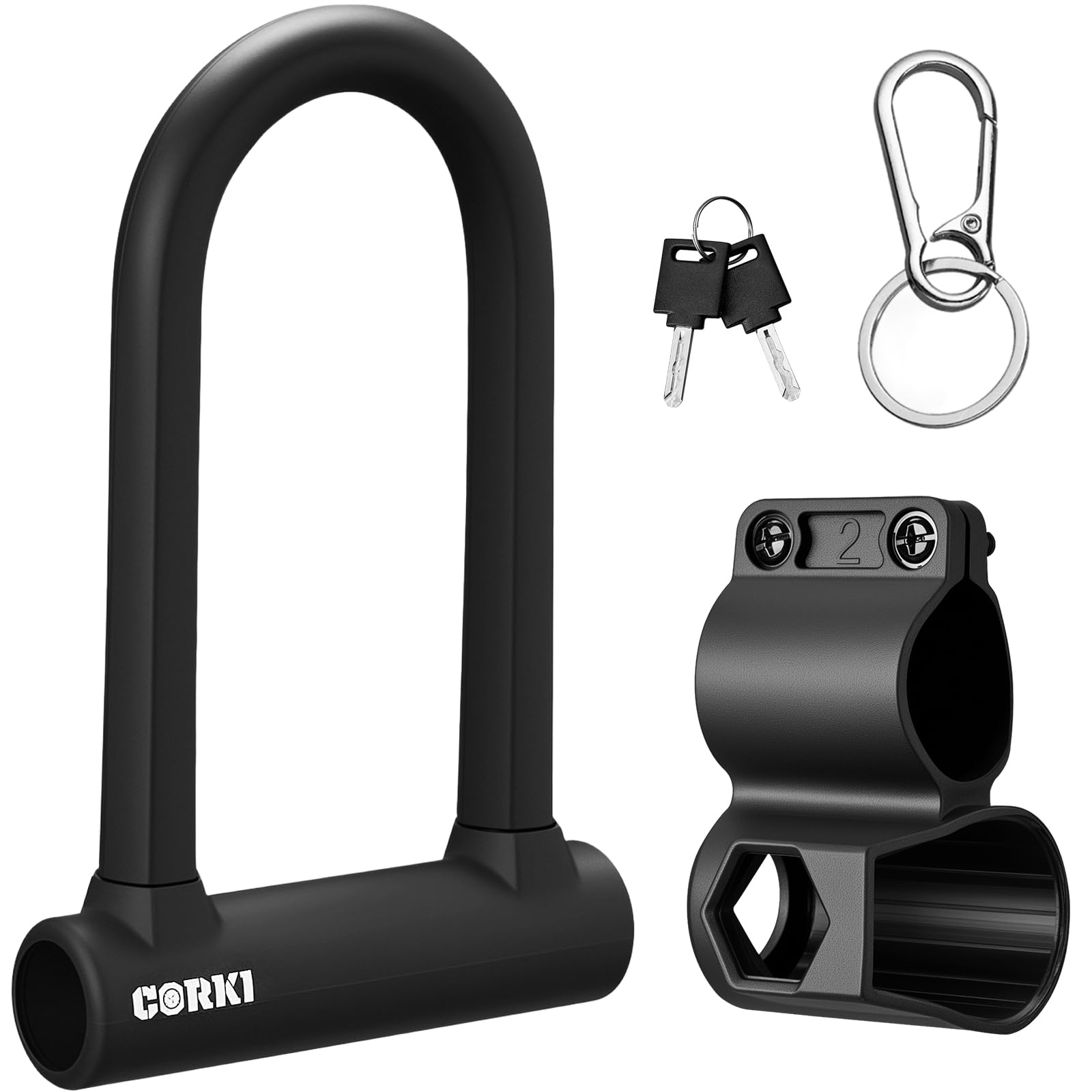 Corki Bike Lock Heavy Duty Anti Theft U Lock with 5ft Security Cable and Keys 17mm Schackle Electric Scooter Lock, Bicycle Lock with Mounting Bracket for Ebike Motorcycle -Black