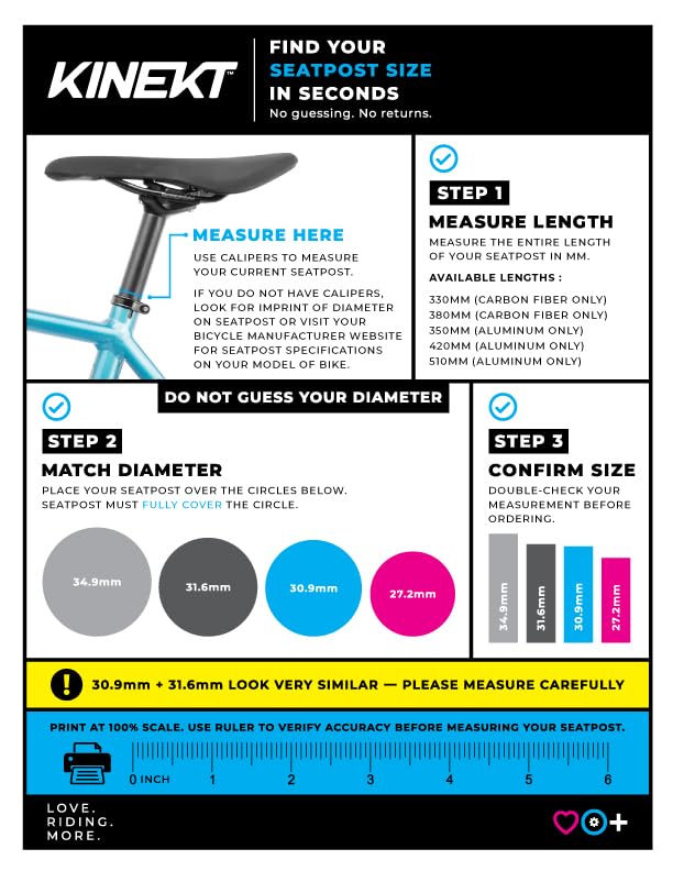 KINEKT Bike Suspension Seatpost, XR Lightweight Aluminum Alloy Seat Post for Road, Gravel & Electric Bikes, Rider Weight 80-320 Pounds, Measure Current Seat Post First for Proper Fit
