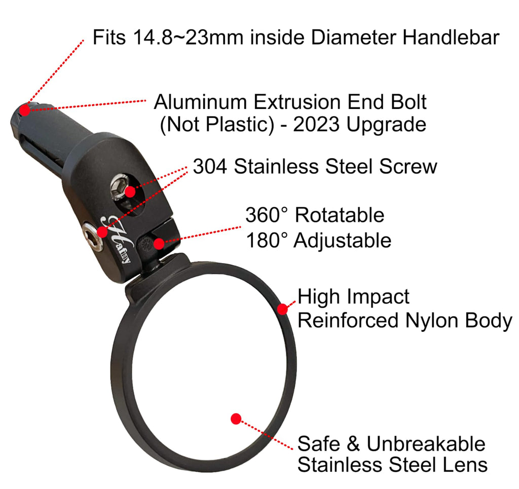 Hafny Bar End Bike Mirror, Stainless Steel Lens, Safe Rearview Mirror