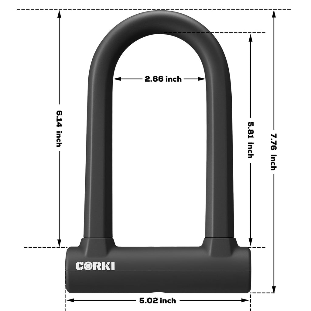 Corki Bike Lock Heavy Duty Anti Theft U Lock with 5ft Security Cable and Keys 17mm Schackle Electric Scooter Lock, Bicycle Lock with Mounting Bracket for Ebike Motorcycle -Black