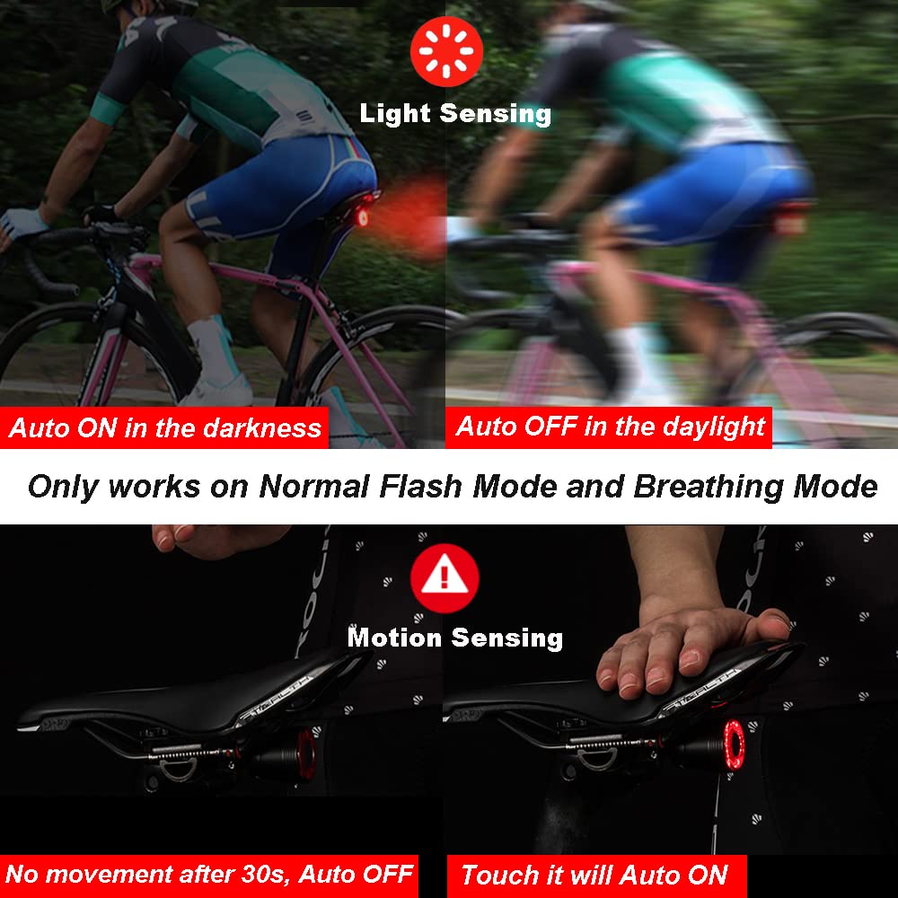 G Keni Smart Brake Sensing Rear Bike Lights, Auto Light Sensing Bike Tail Light, IPX6 Waterproof, Ultra Bright LED Taillights, Rechargeable Safety Road Back Bicycle Lights for Night Riding