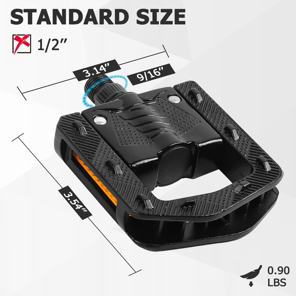 Folding Bike Pedals, Mountain Bike Pedals CNC Aluminum Bicycle Flat Pedals, 9/16'' with Reflective Strips | Non-Slip | Waterproof | Wide Flat Cycling Pedals for E-Bike, Urban Commute, MTB Bikes