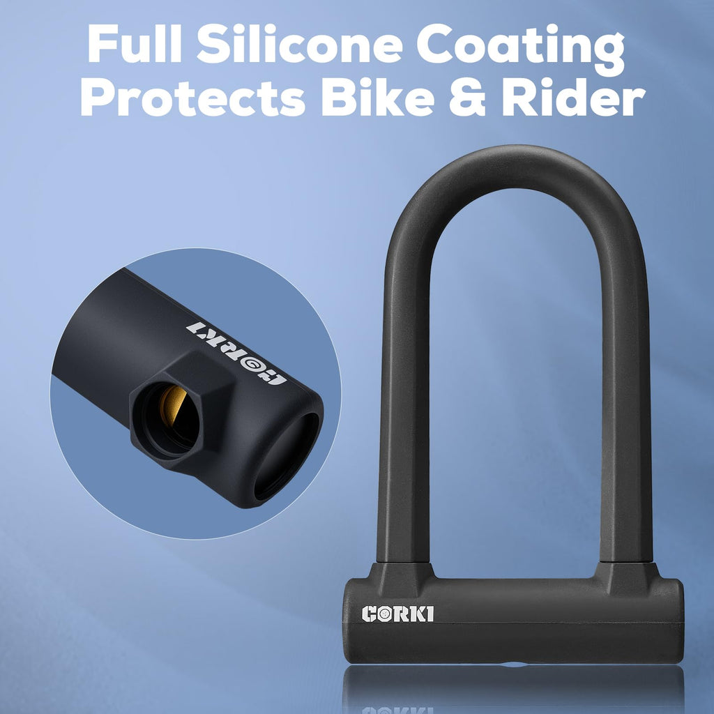 Corki Bike Lock Heavy Duty Anti Theft U Lock with 5ft Security Cable and Keys 17mm Schackle Electric Scooter Lock, Bicycle Lock with Mounting Bracket for Ebike Motorcycle -Black