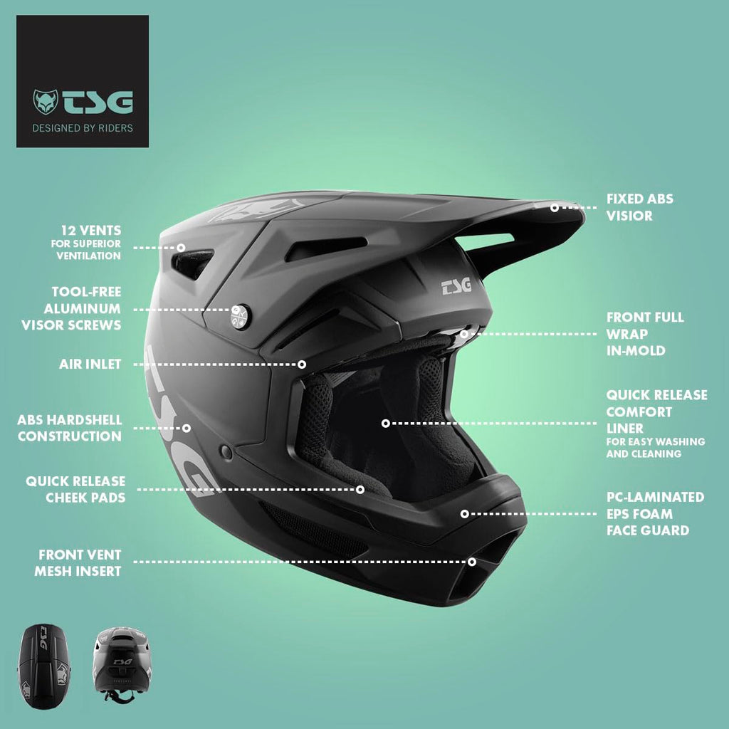 TSG Sentinel Fullface Downhill Mountain Bike Helmet, Black, ABS Outershell, Full Frame EPS Protection, PC Laminated EPS Chinbar, 12 Vents, Wide Eyeports, Precision Visor, Removable Liners & Cheek Pads