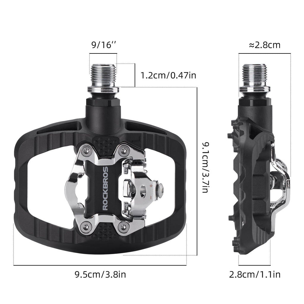ROCKBROS SPD MTB Pedals Dual Function Clipless Flat Bike Pedals