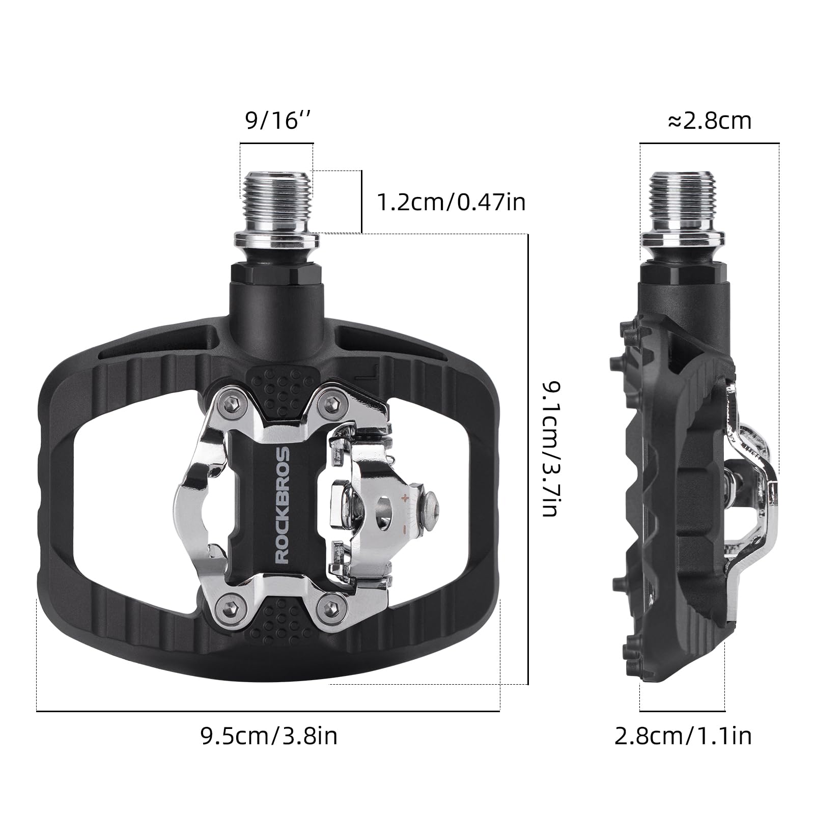 ROCKBROS SPD MTB Pedals Dual Function Clipless Flat Bike Pedals