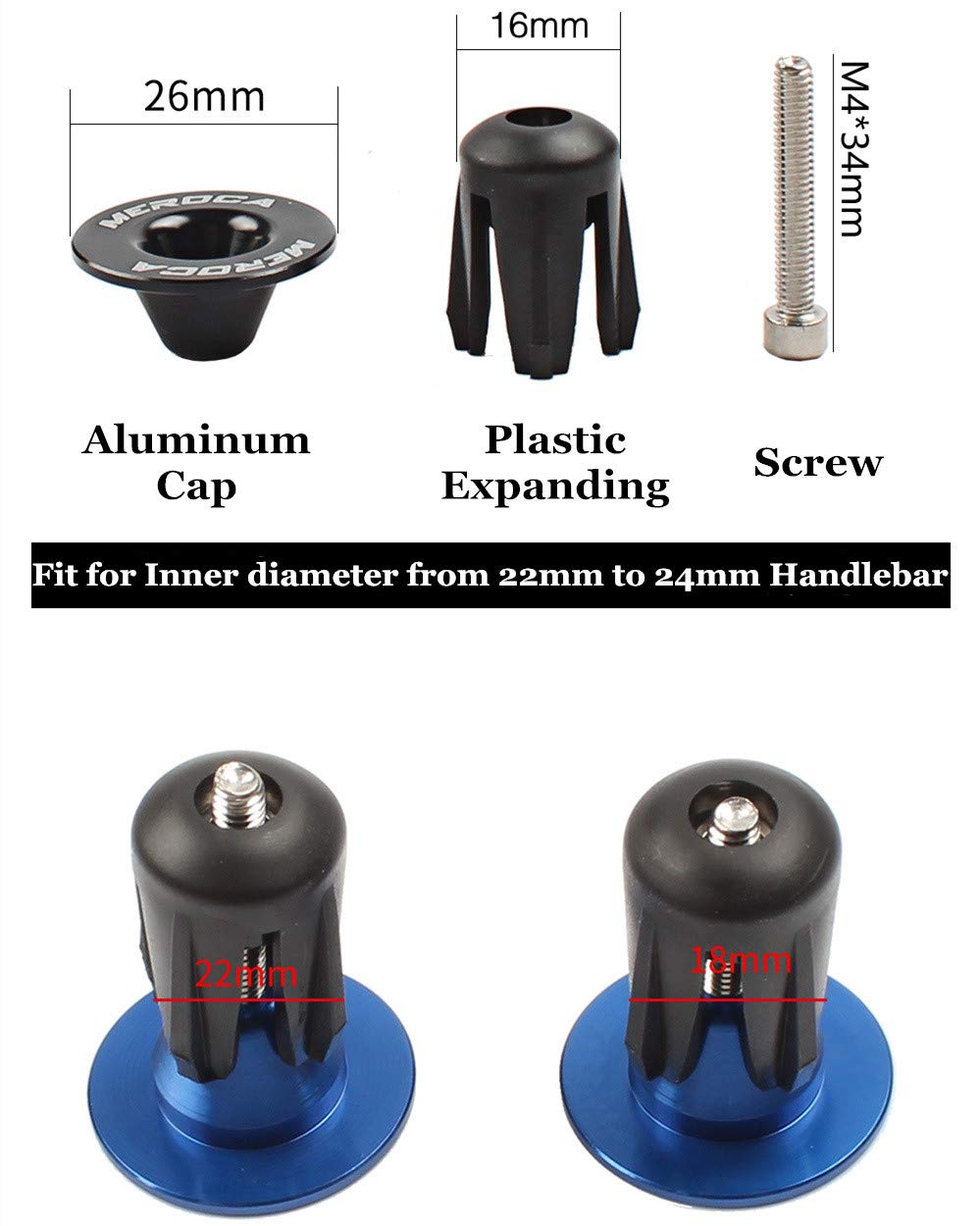 Zsling 1 Pair Aluminum Bike Handlebar End Plugs, Expanding Locking Bar End Caps for Road Bike Mountain Bike MTB BMX Fixie, Bar End for Rubber Sponge Aluminum Handlebar Grip