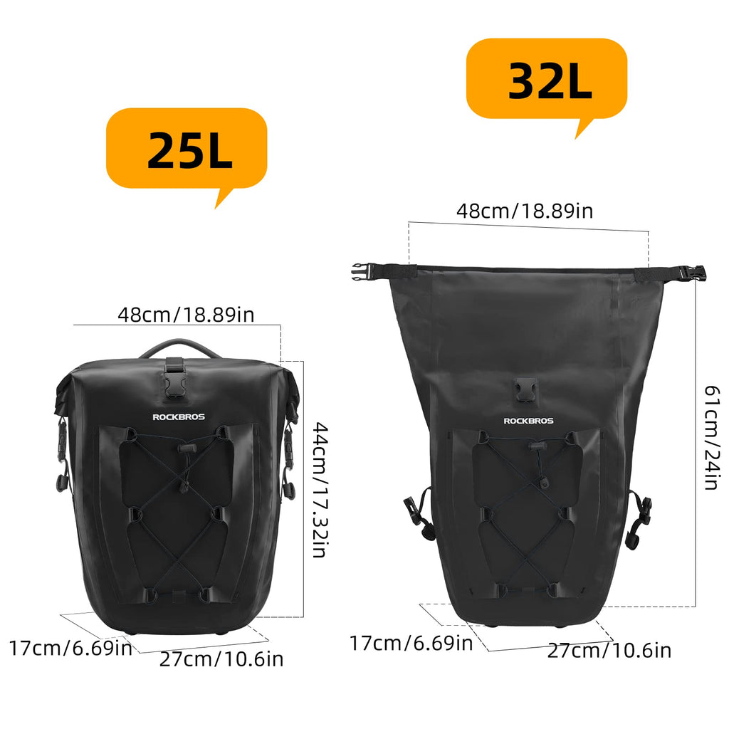 ROCKBROS Bike Panniers Waterproof Max 30L Capacity Cycling Traveling 1 Pack