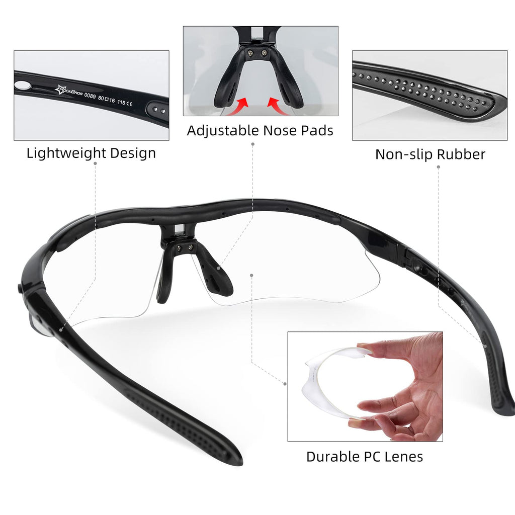 ROCKBROS Photochromic Sports Sunglasses Mens Cycling Pickleball Glasses
