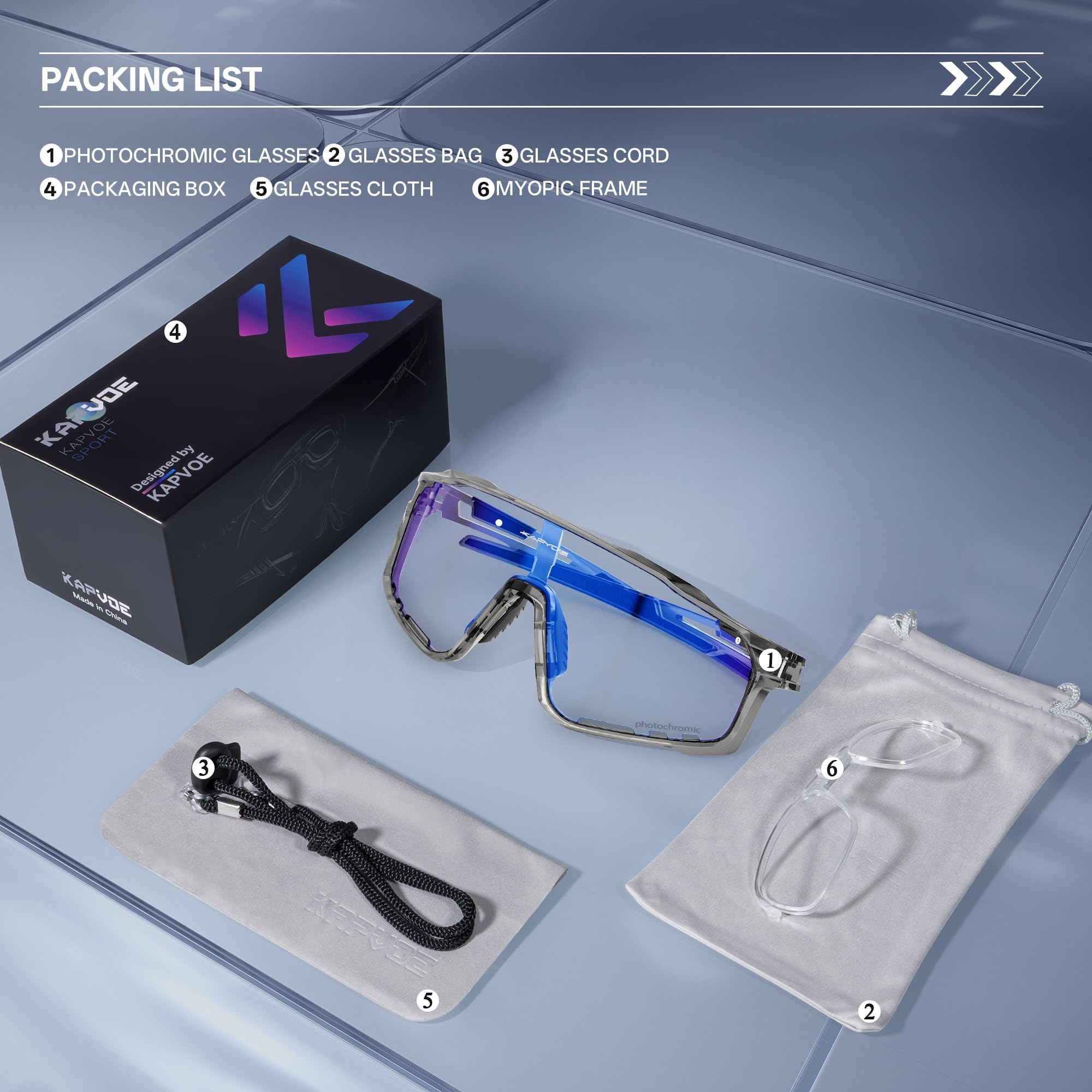 KAPVOE Photochromic Cycling Sunglasses for Men and Women K76