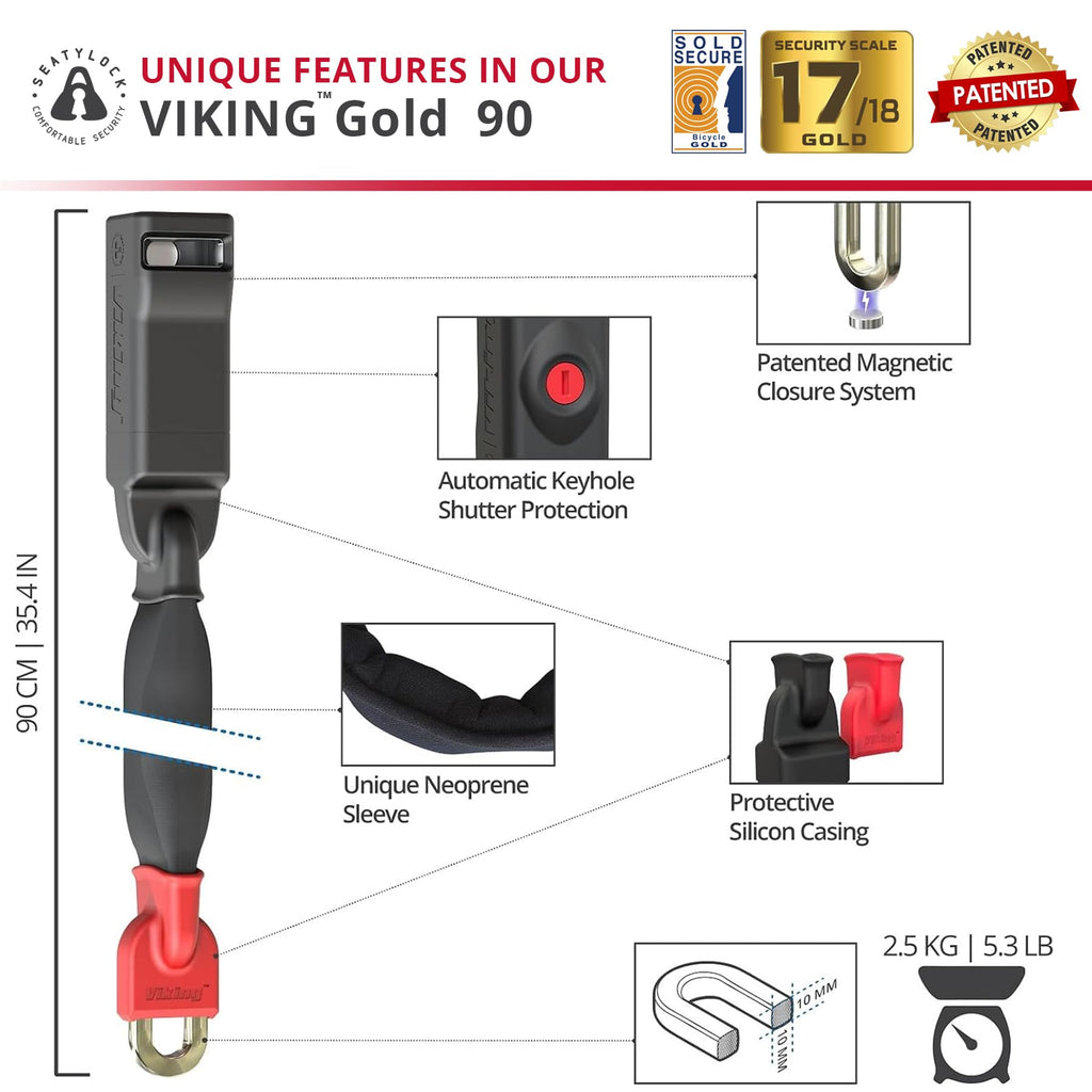 Seatylock Viking Sold Secure Magnetic Patented Robust Bike Chain Lock