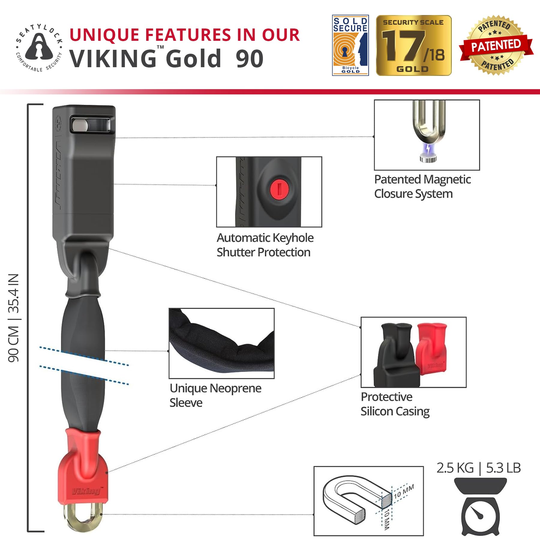 Seatylock Viking Sold Secure Magnetic Patented Robust Bike Chain Lock