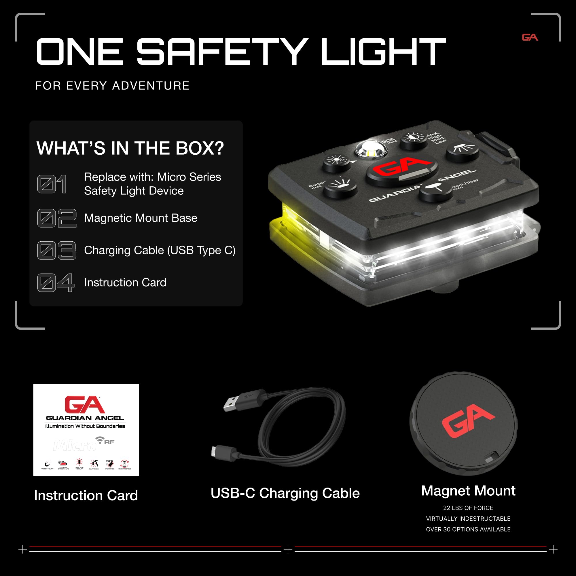 Guardian Angel Micro Series Personal Safety Lights - Rechargeable, Magnetic Wearable Safety Lights for Walking, Cycling, Kayaking, Fishing & More