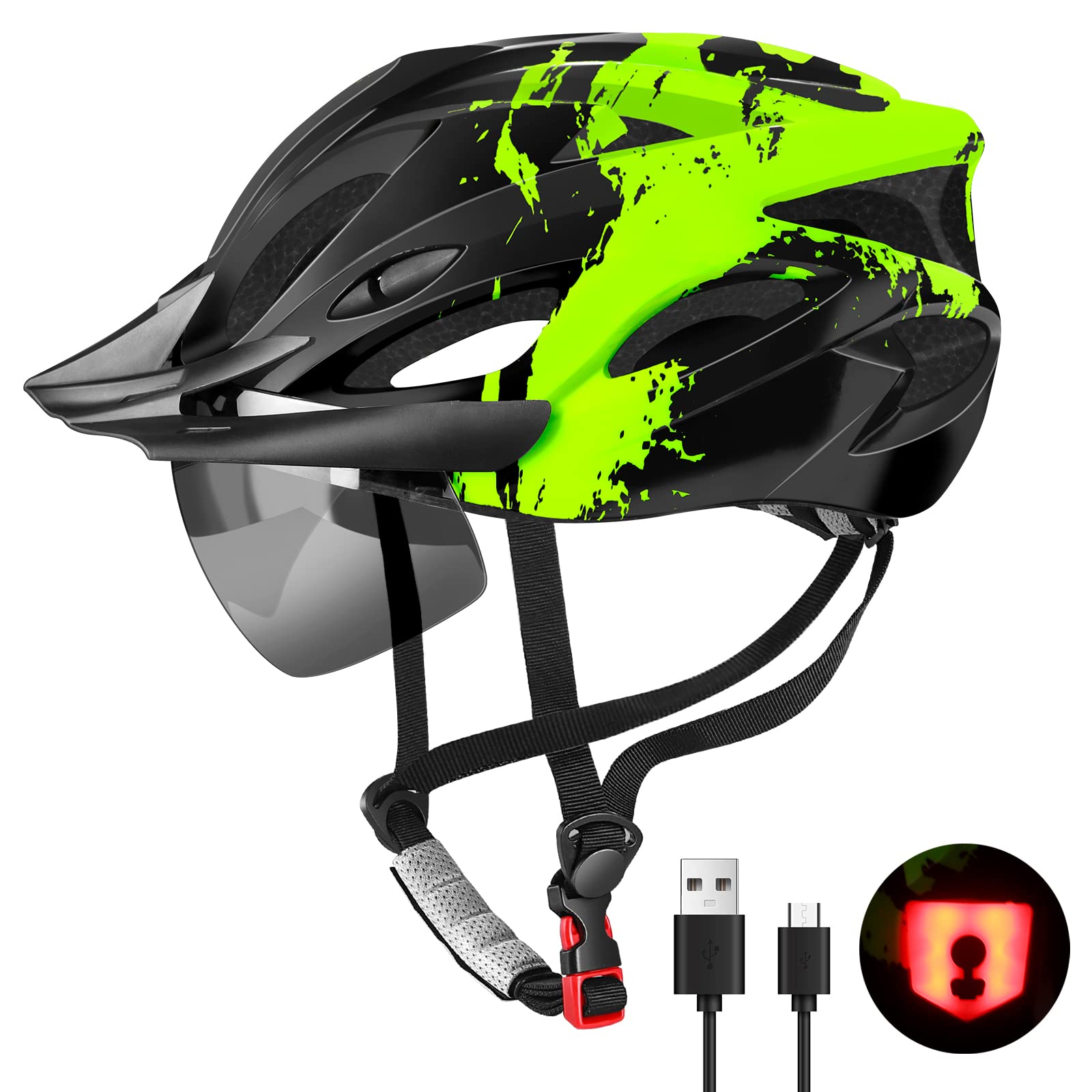 tadpole Bike Helmet with Light & Goggles, Bicycle Helmets Men Women Adult