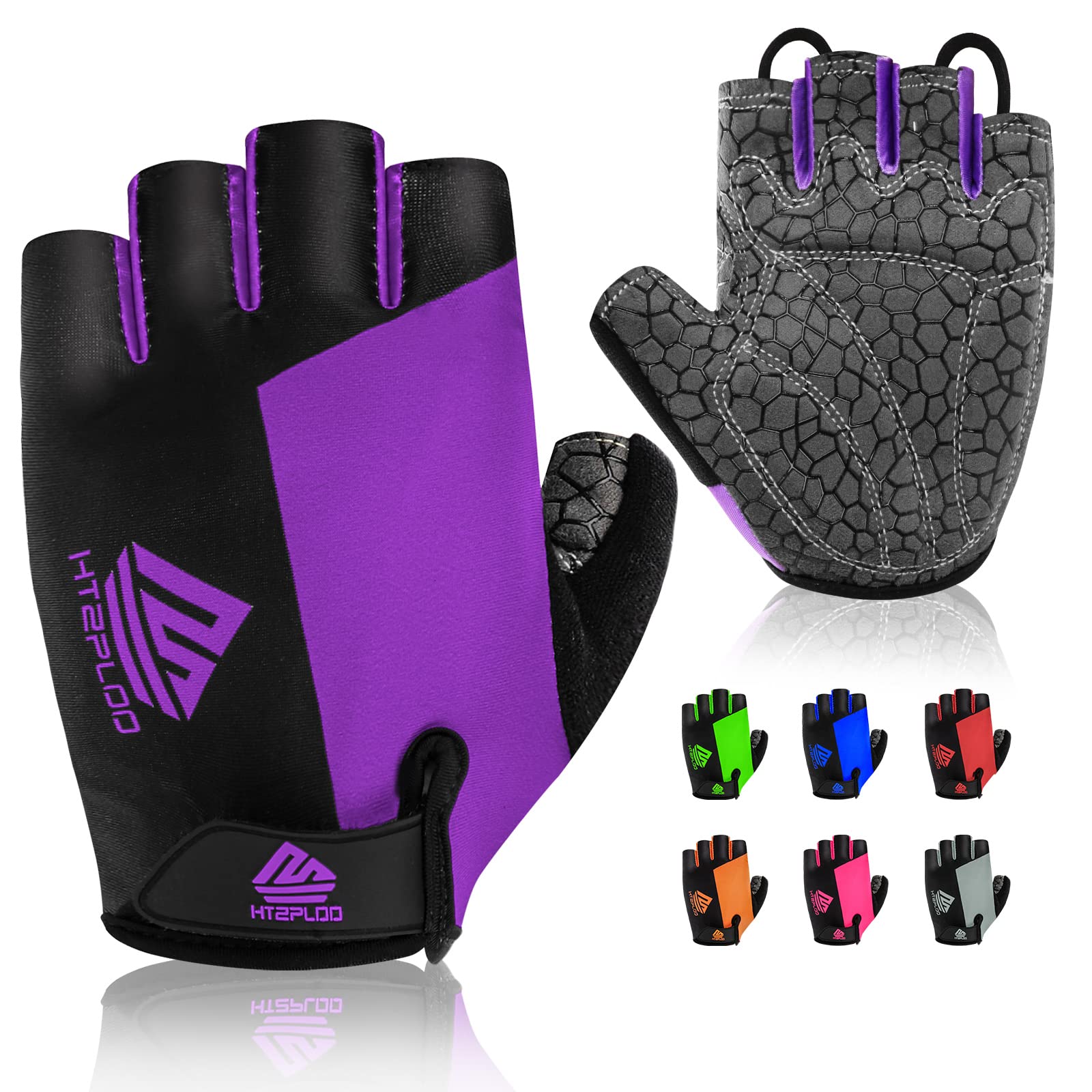 HTZPLOO Bike Gloves for Men Women with Anti-Slip Shock-Absorbing Pad, Light Weight Half-Finger Cycling Gloves