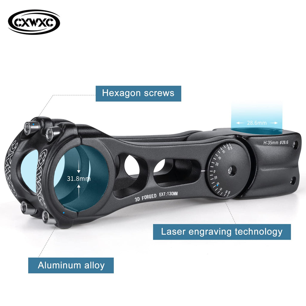 CXWXC Adjustable MTB Stem 31.8mm 70 Degree - 90/110/145mm Bike Stem Riser for Handlebar - Aluminum Alloy Mountain Bike Handlebar Riser Extender for MTB Road City Bike Bicycle