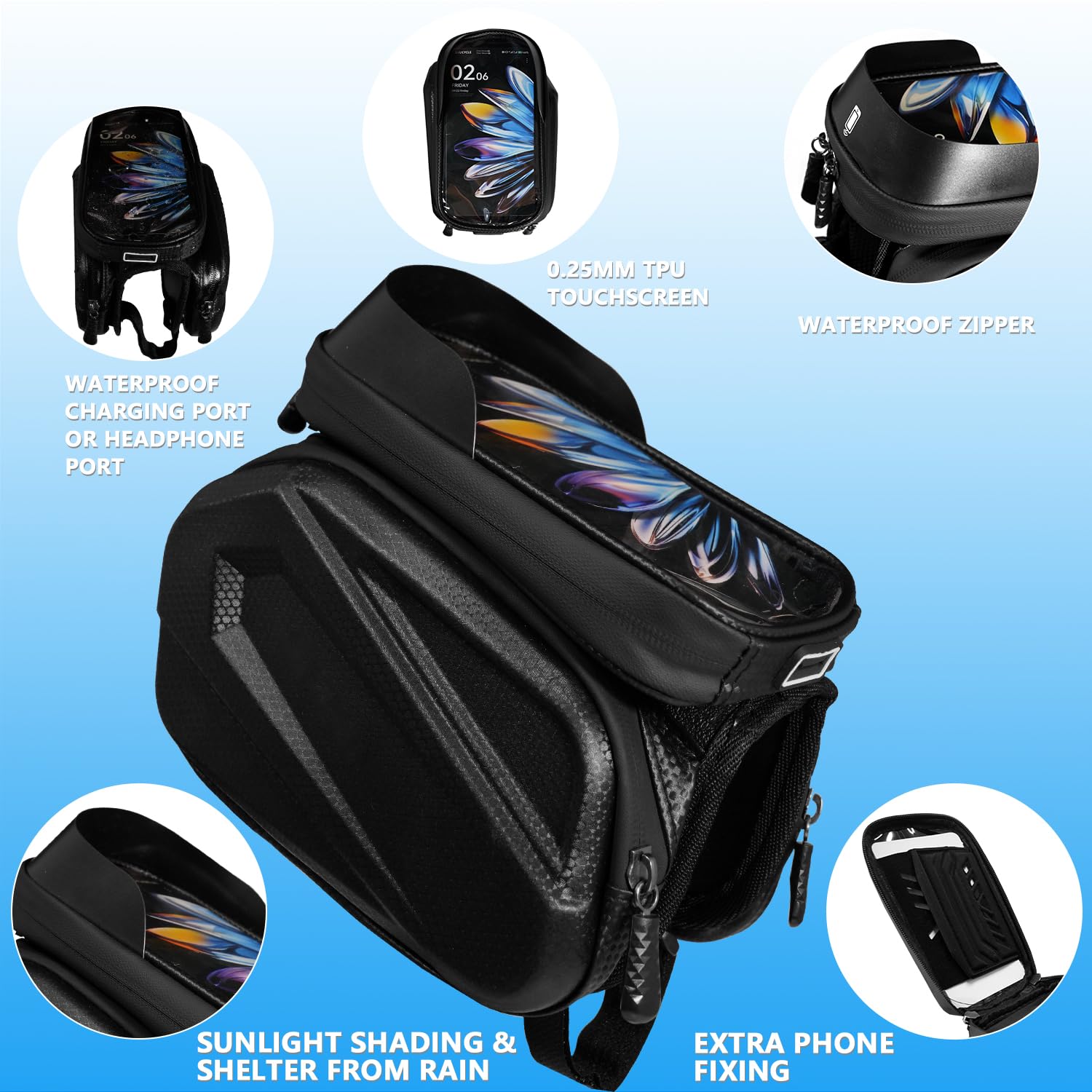 Bike Frame Bag Waterproof, Touchscreen Phone Holder for Top Tube & Ebike