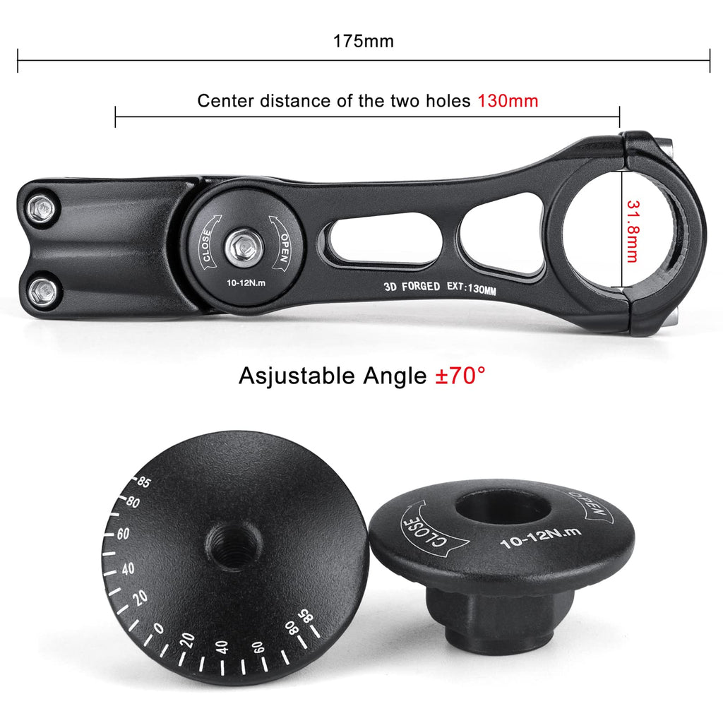 CXWXC Adjustable MTB Stem 31.8mm 70 Degree - 90/110/145mm Bike Stem Riser for Handlebar - Aluminum Alloy Mountain Bike Handlebar Riser Extender for MTB Road City Bike Bicycle