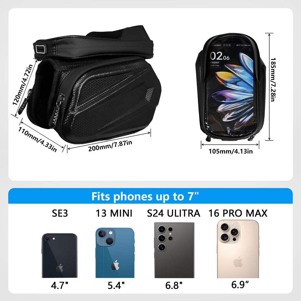 Bike Frame Bag Waterproof, Touchscreen Phone Holder for Top Tube & Ebike