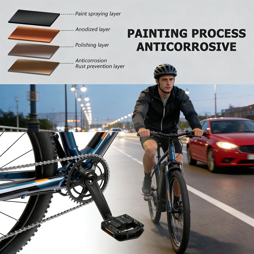 Folding Bike Pedals, Mountain Bike Pedals CNC Aluminum Bicycle Flat Pedals, 9/16'' with Reflective Strips | Non-Slip | Waterproof | Wide Flat Cycling Pedals for E-Bike, Urban Commute, MTB Bikes