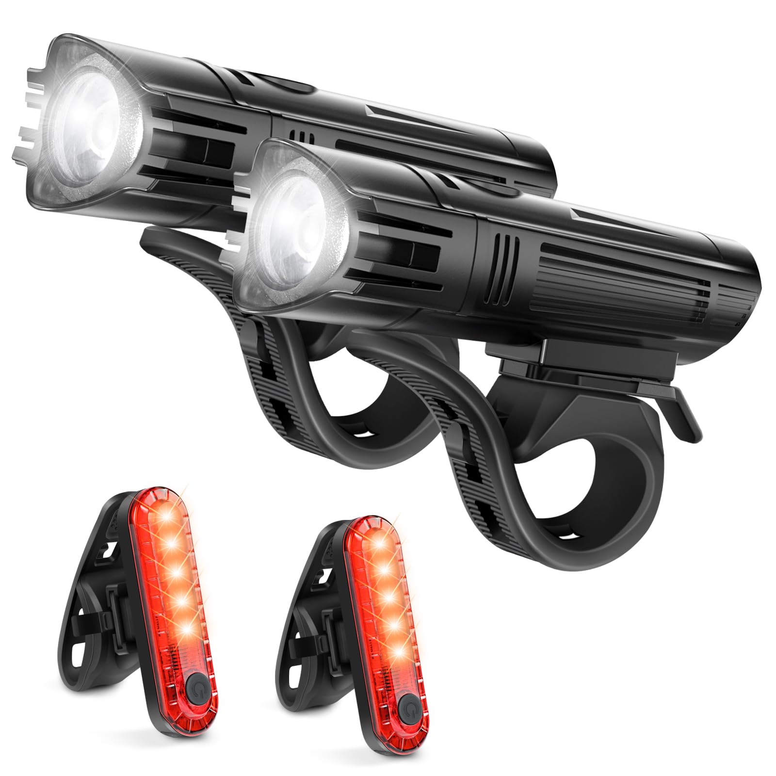 Ascher Ultra Bright USB Rechargeable Bike Light Set, Powerful Bicycle Front Headlight and Back Taillight, 4 Light Modes, Easy to Install for Men Women Kids Road Mountain Cycling