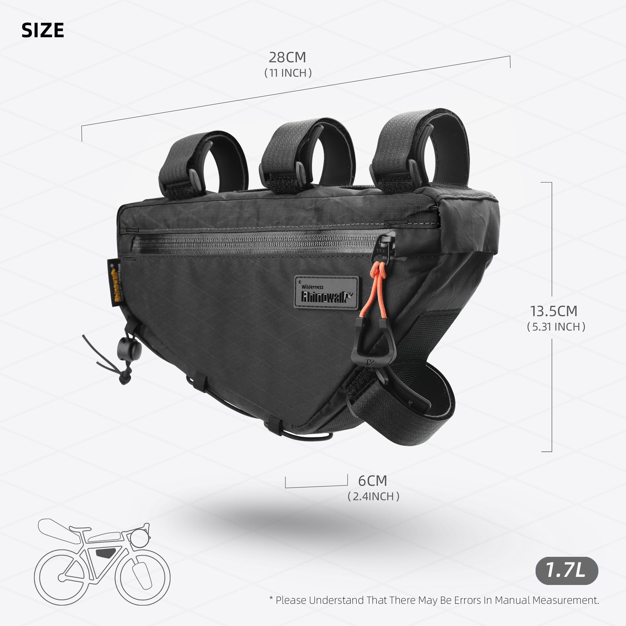 abamita Bike Frame Bag Bike Triangle Bag Bicycle Pouch Under Tube Bag 1.7L with Dual Side Mesh Pockets for MTB Road Bike Cycling Commuting and Outdoor Adventures