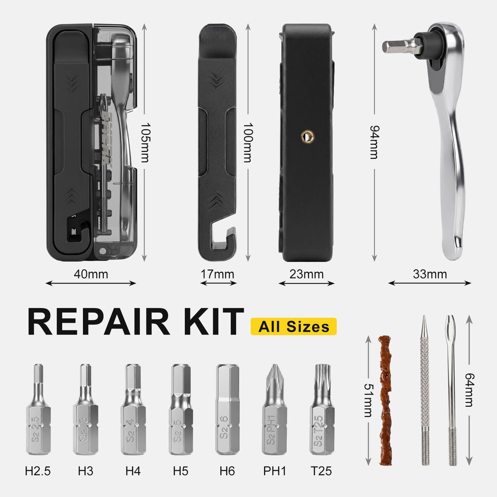 EMERK Bike Repair Tool Kit with Ratchet Wrench, 7 bits & 2 Tire Levers